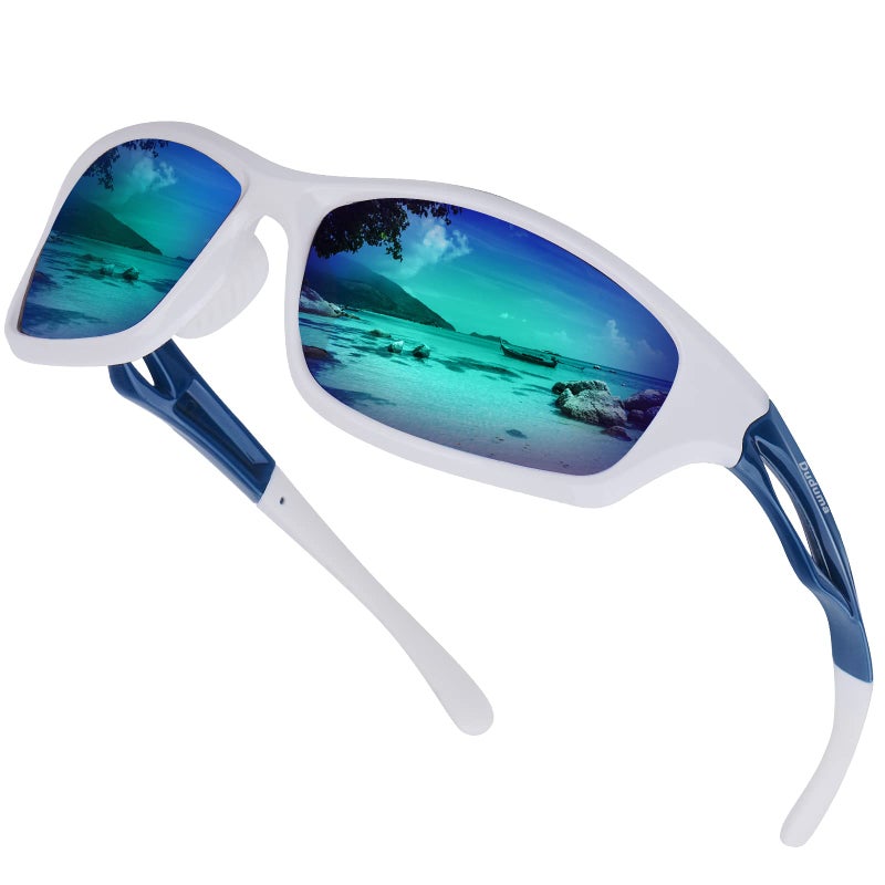 Duduma Polarized Sports Sunglasses for Men Women Running Cycling Fishing Golf Driving Shades Sun Glasses Tr90 (White/Blue) - Image 1